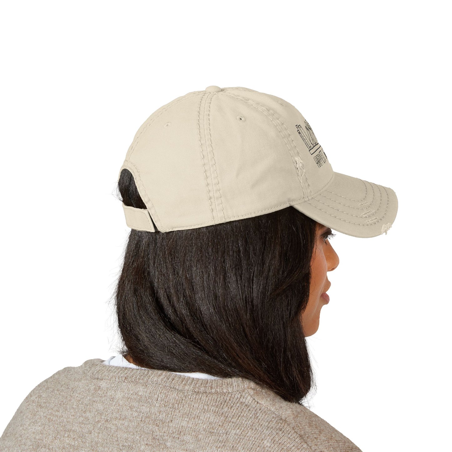 Happiest When Reading Distressed Embroidered Hat