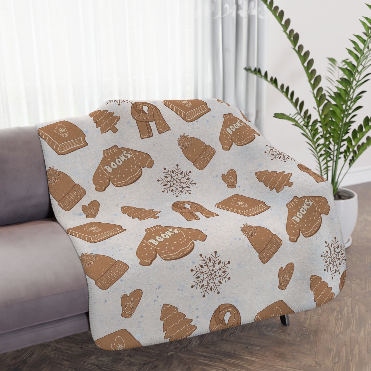 Bookish Gingerbread Tan Sherpa Blanket