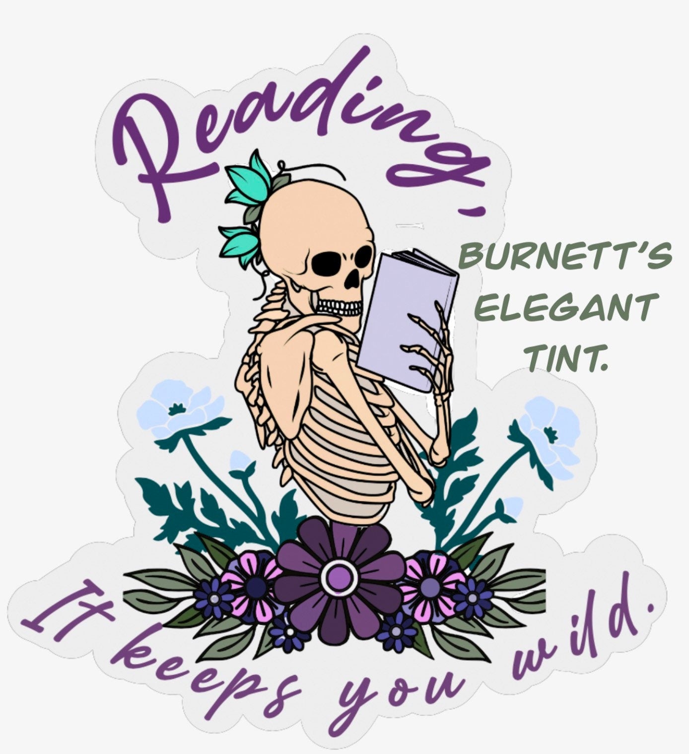 Skeletons with flowers and books sticker pack