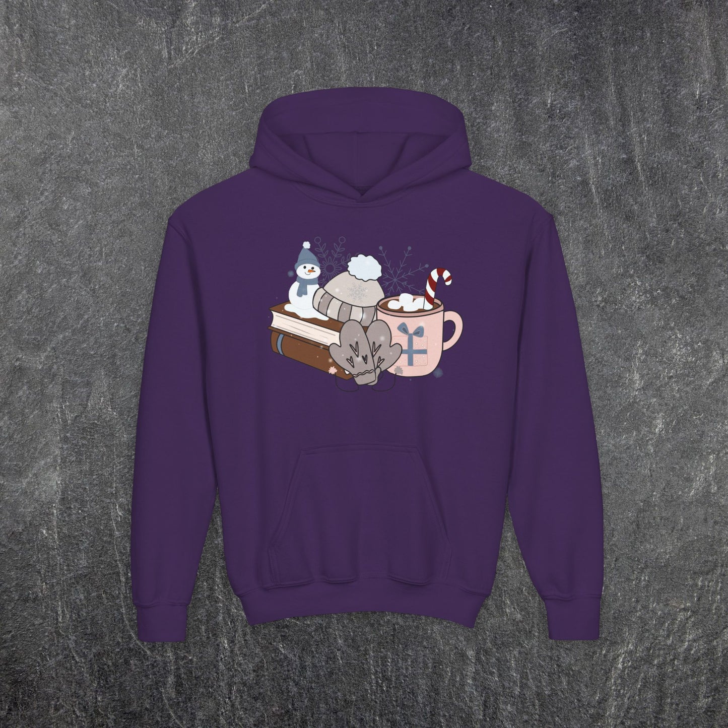 Cozy Winter Bookstack  Youth Heavy Blend Hooded Sweatshirt