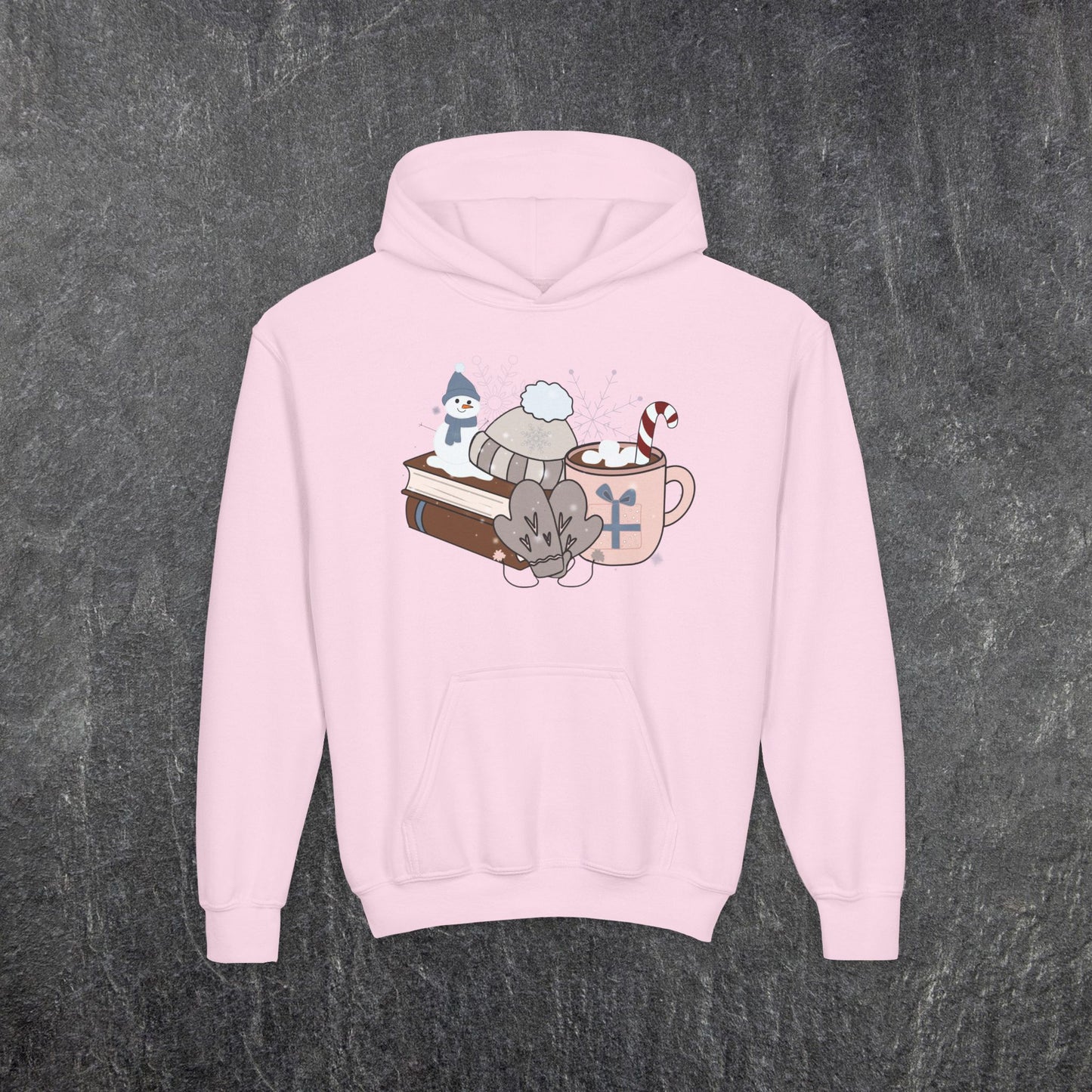 Cozy Winter Bookstack  Youth Heavy Blend Hooded Sweatshirt