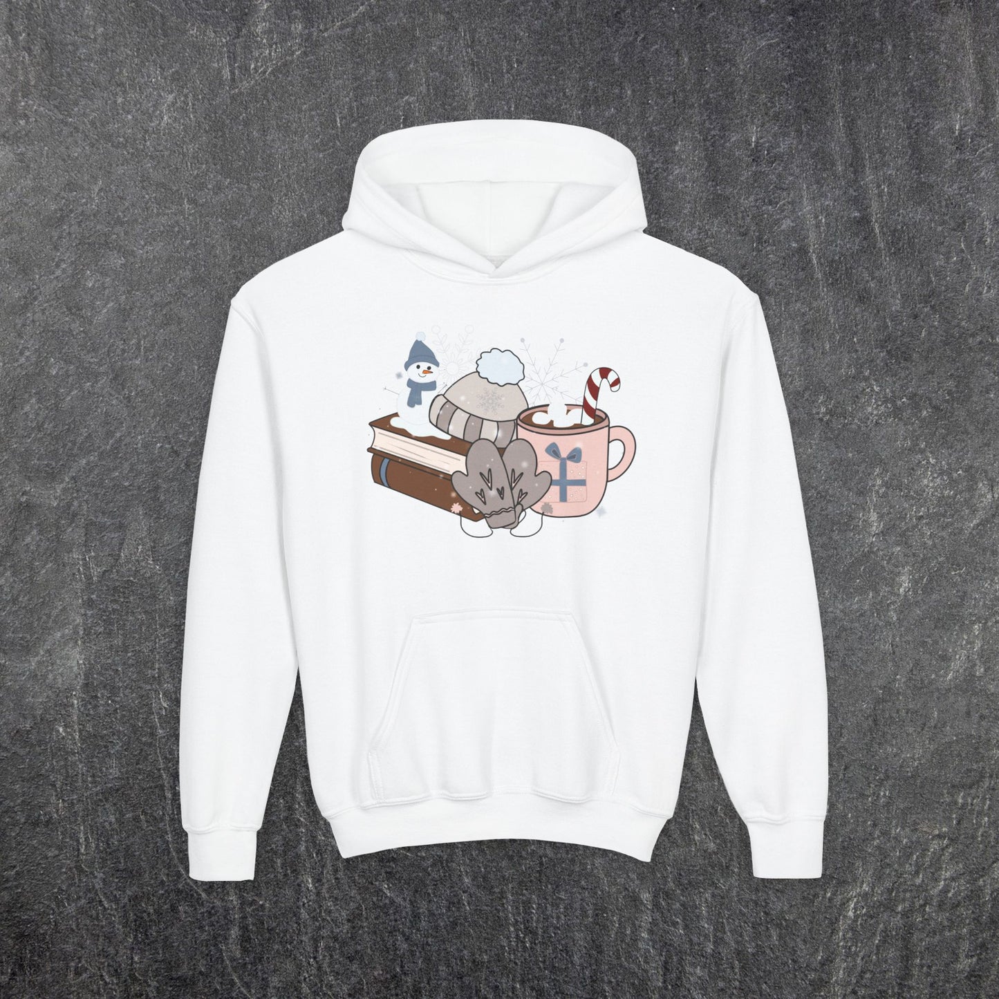 Cozy Winter Bookstack  Youth Heavy Blend Hooded Sweatshirt