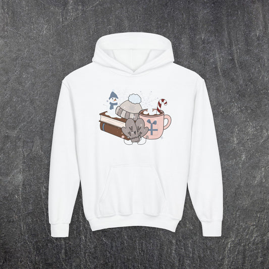 Cozy Winter Bookstack  Youth Heavy Blend Hooded Sweatshirt