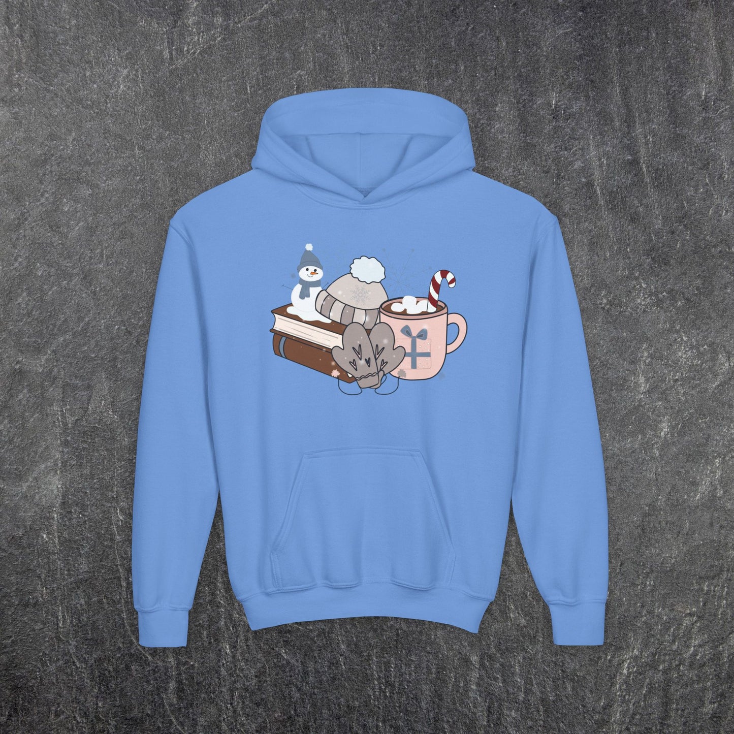 Cozy Winter Bookstack  Youth Heavy Blend Hooded Sweatshirt