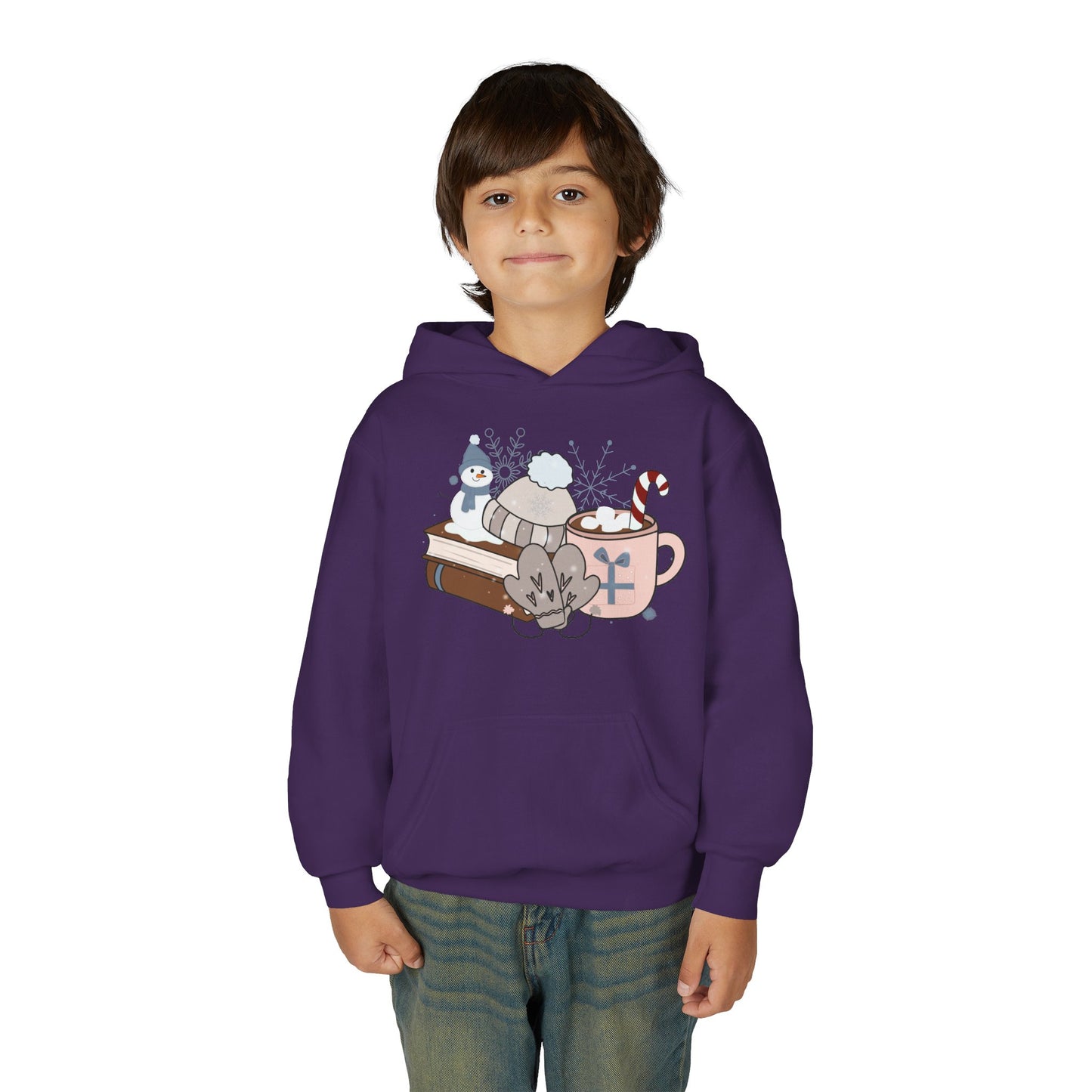 Cozy Winter Bookstack  Youth Heavy Blend Hooded Sweatshirt
