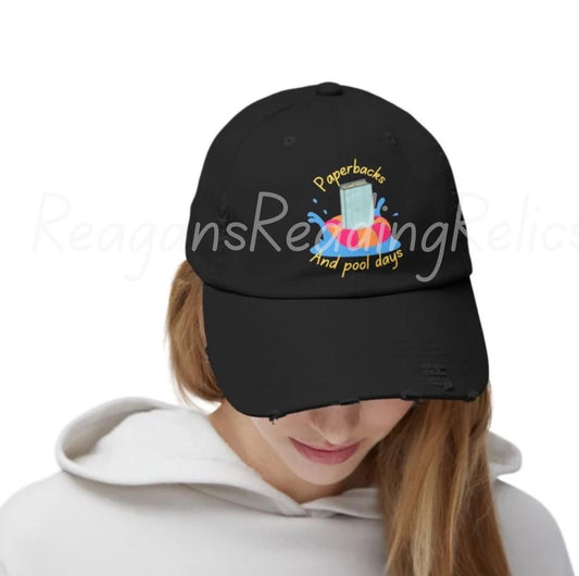 Paperbacks and Pool Days Unisex Distressed Cap